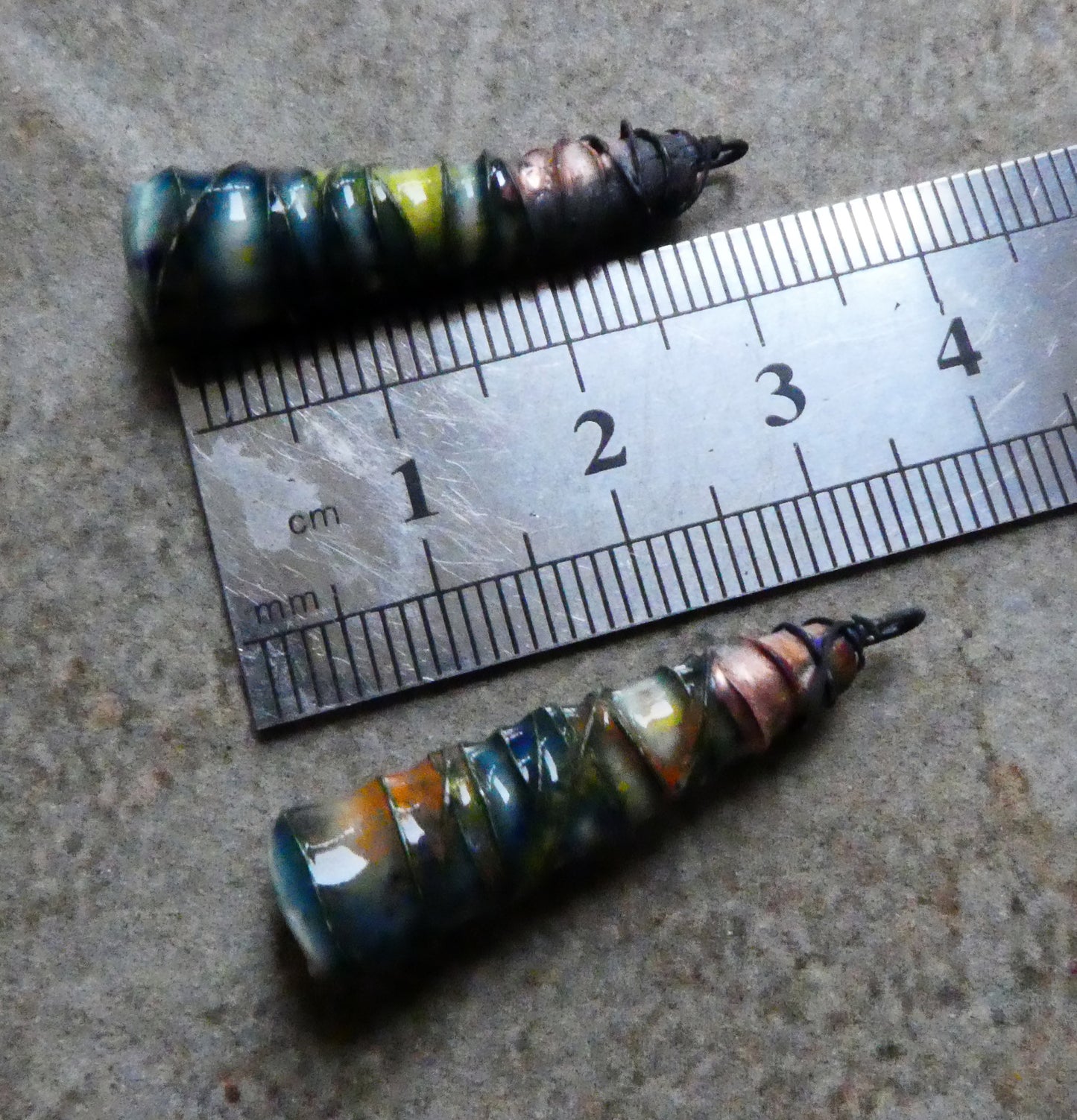 Ceramic Wire Wrapped Baton Charms -Koi Pond