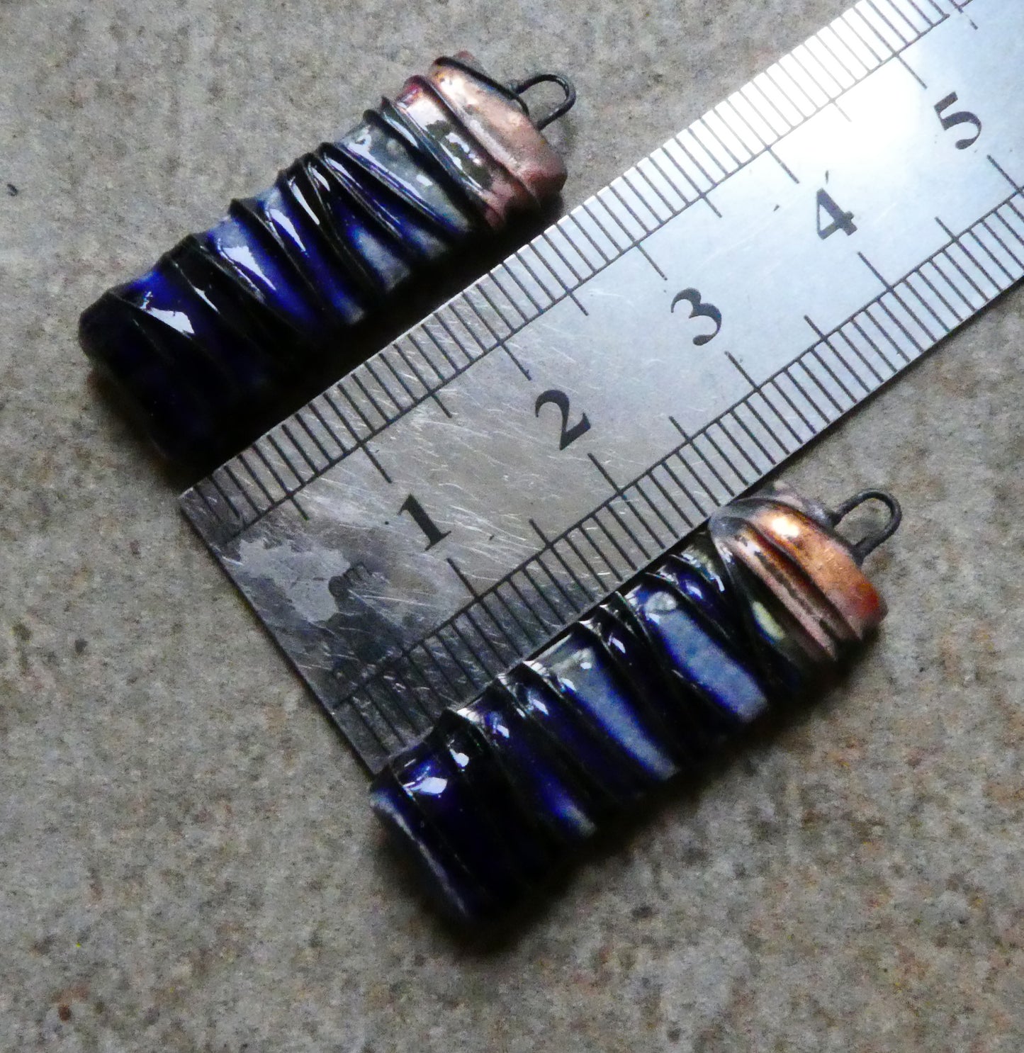 Ceramic Wire Wrapped Tablet Charms -Mirror Blue