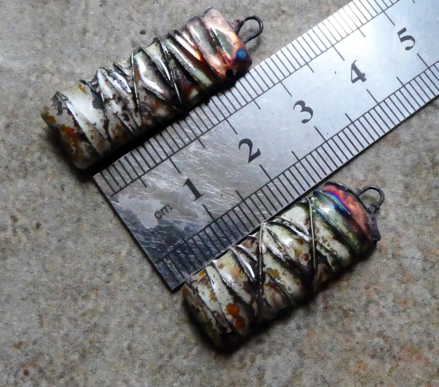 Ceramic Wire Wrapped Tablet Charms -Spotted Malachite