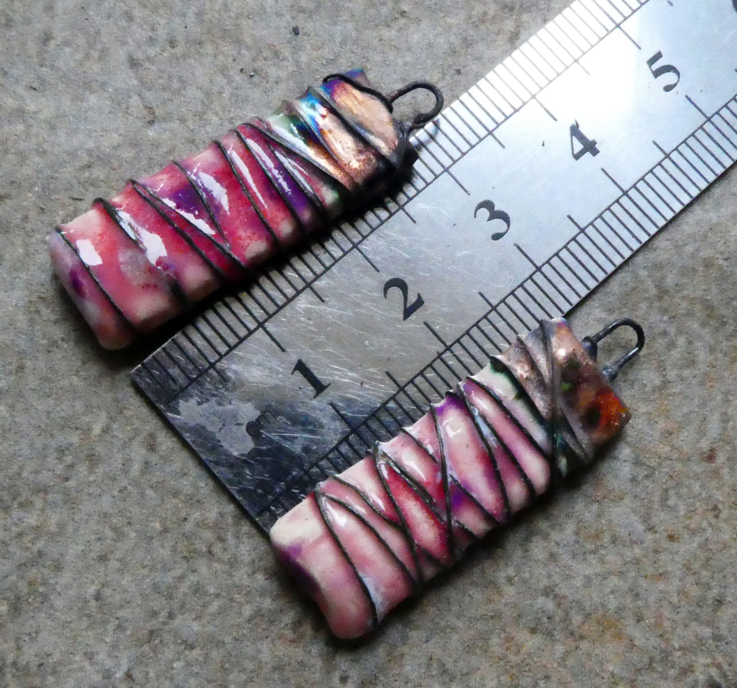 Ceramic Wire Wrapped Tablet Charms -Berry Tart