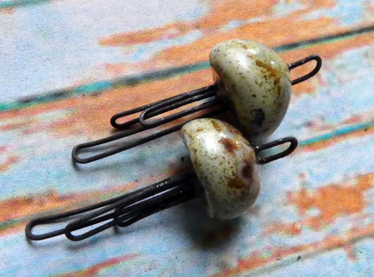 Ceramic Jellyfish Earring Connectors - Spotted Malachite