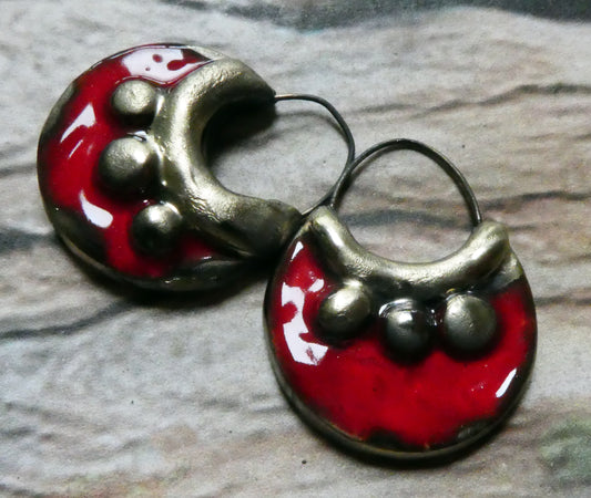 Ceramic Circular Granule Charms - Red