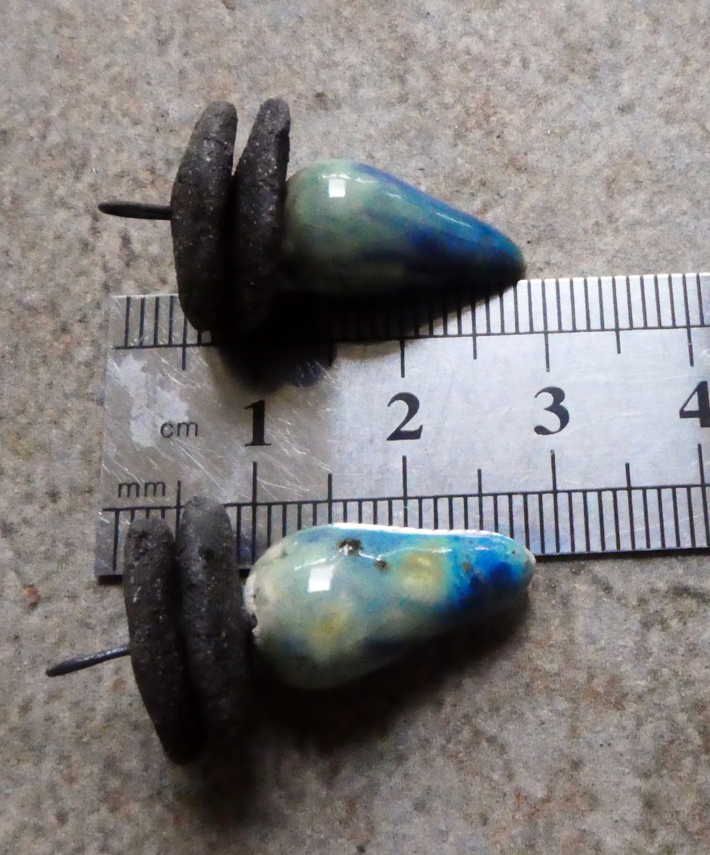Ceramic Disc and Spikelet Charms - Blue Azure