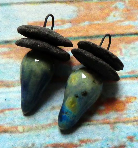 Ceramic Disc and Spikelet Charms - Blue Azure