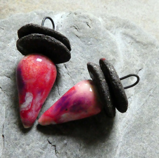 Ceramic Disc and Spikelet Charms - Berry Tart