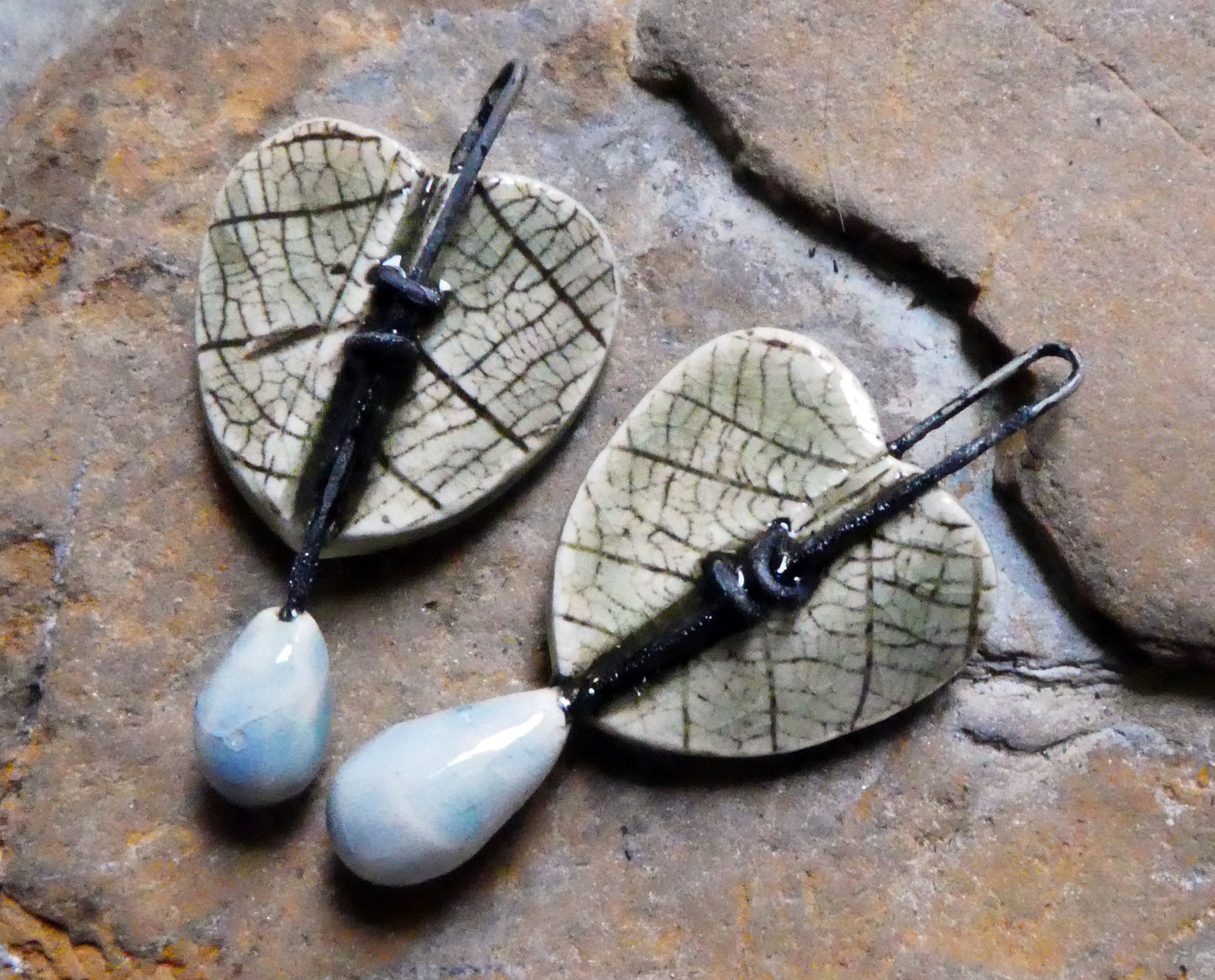 Ceramic Leaf Heart and Raindrop Charms - Green Tea