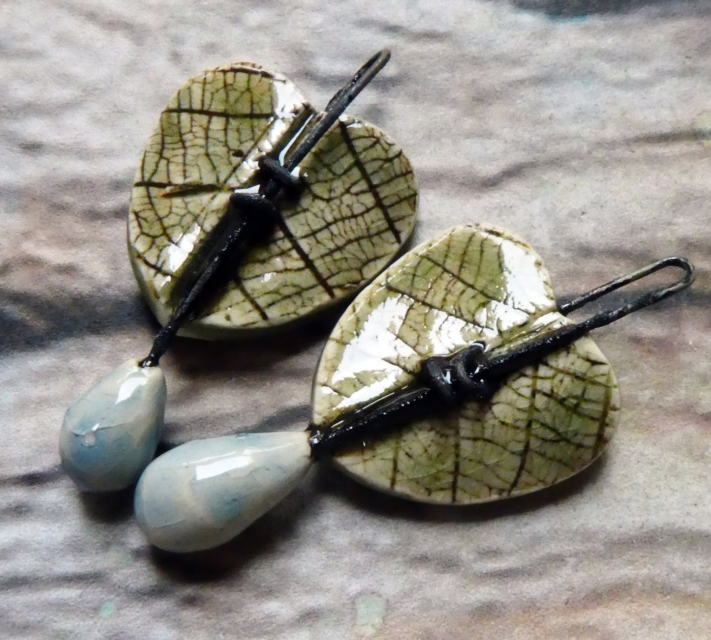 Ceramic Leaf Heart and Raindrop Charms - Green Tea
