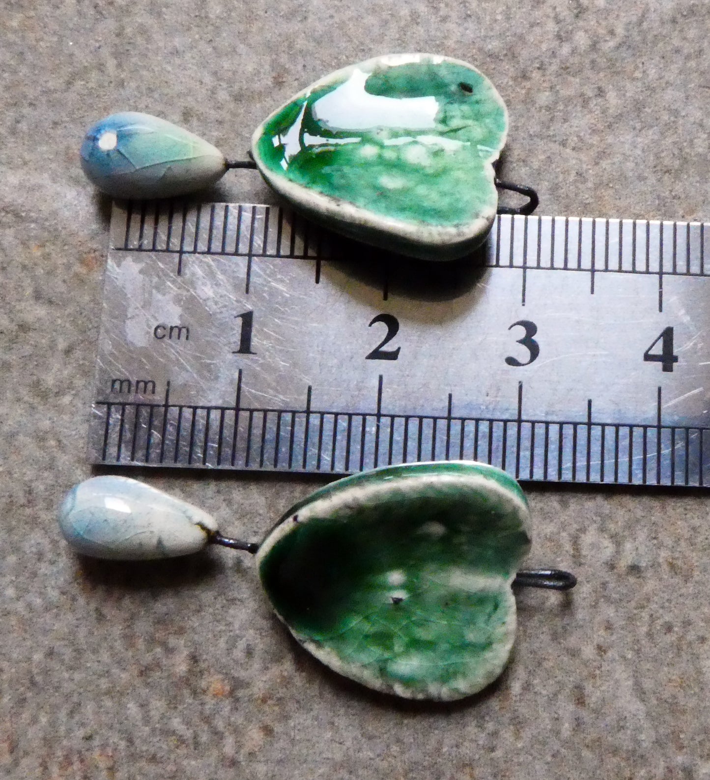 Ceramic Leaf Heart and Raindrop Charms - Algae Bloom