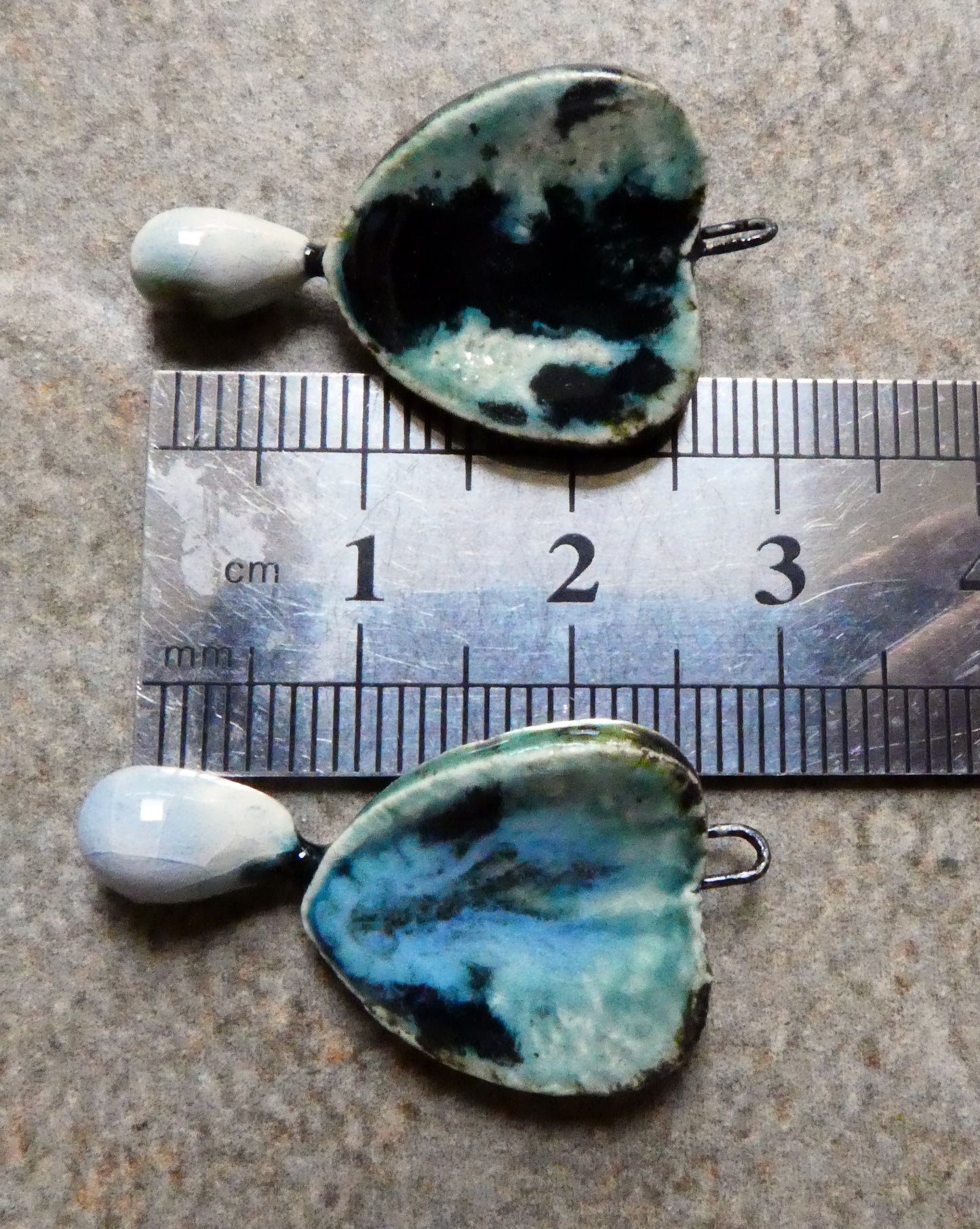 Ceramic Leaf Heart and Raindrop Charms - Ocean Mist