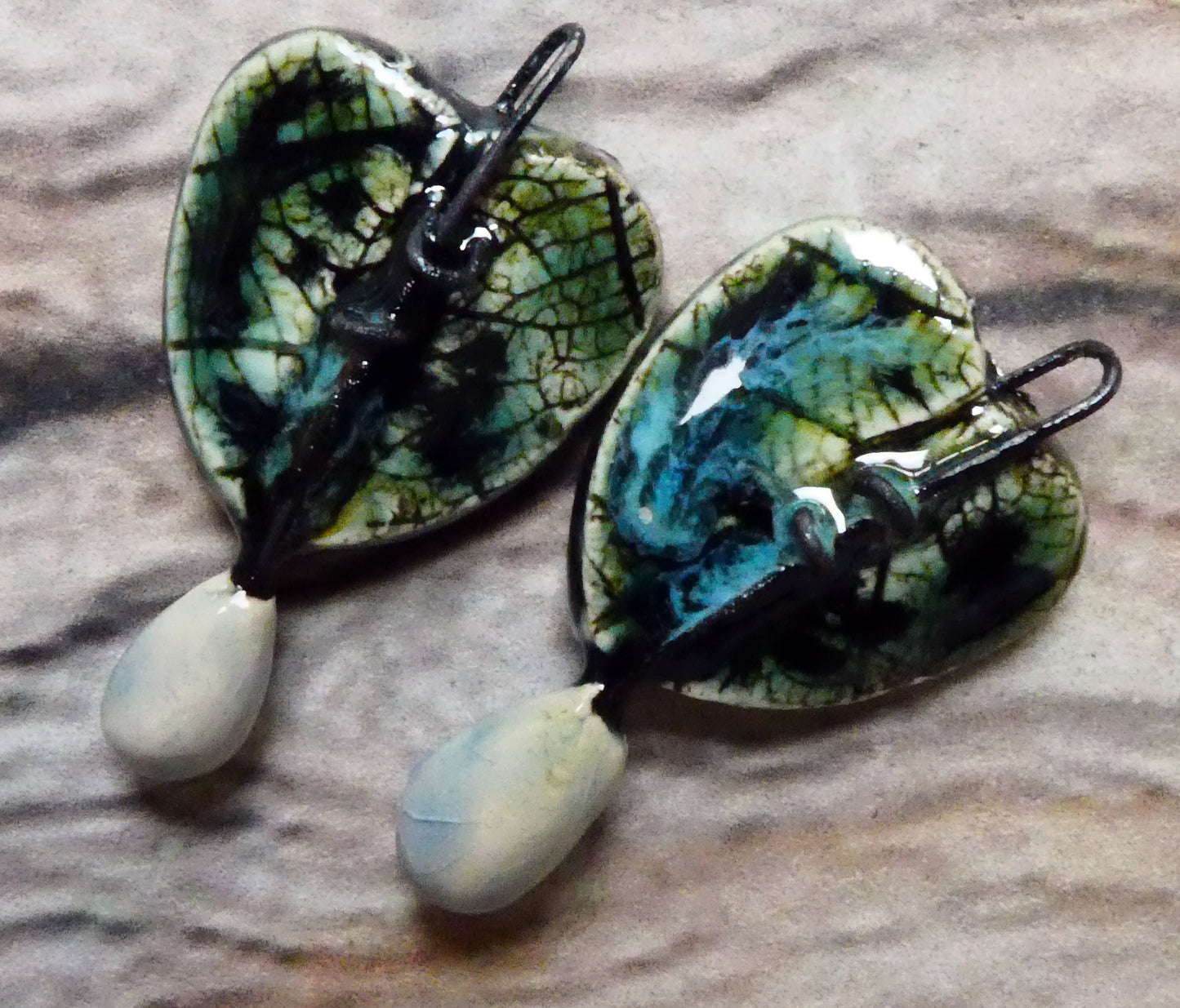 Ceramic Leaf Heart and Raindrop Charms - Ocean Mist