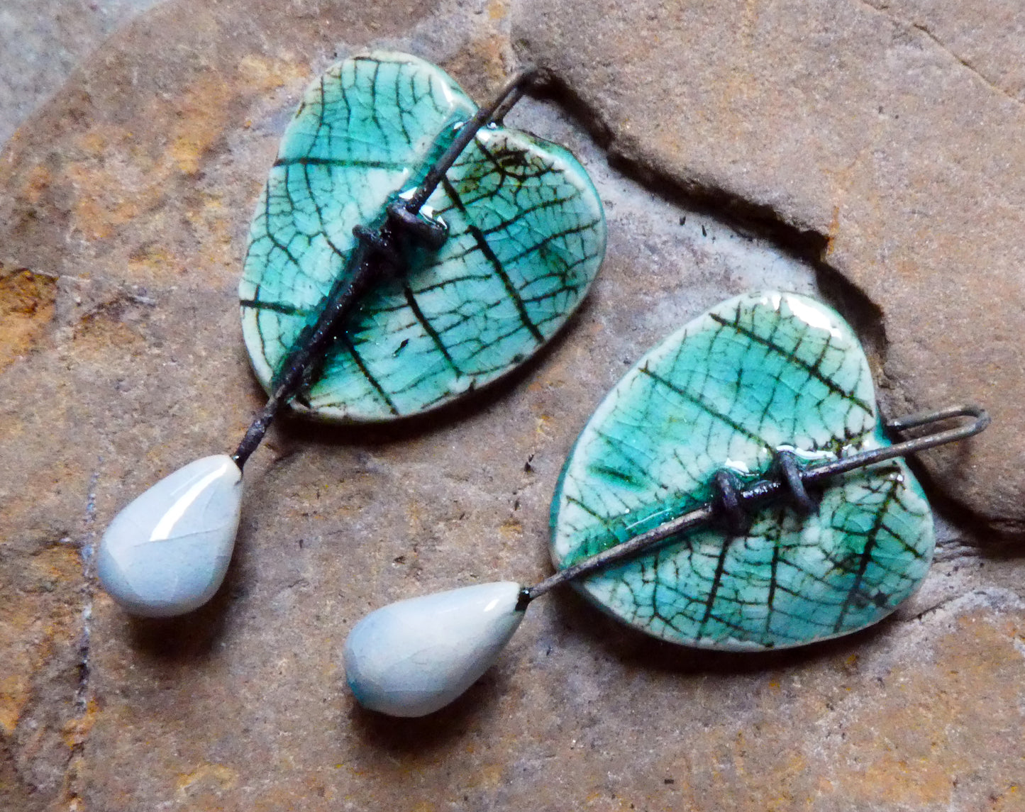 Ceramic Leaf Heart and Raindrop Charms - Topaz