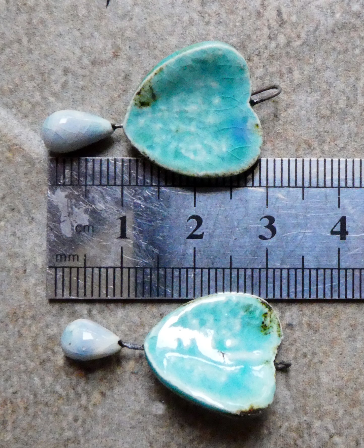 Ceramic Leaf Heart and Raindrop Charms - Topaz