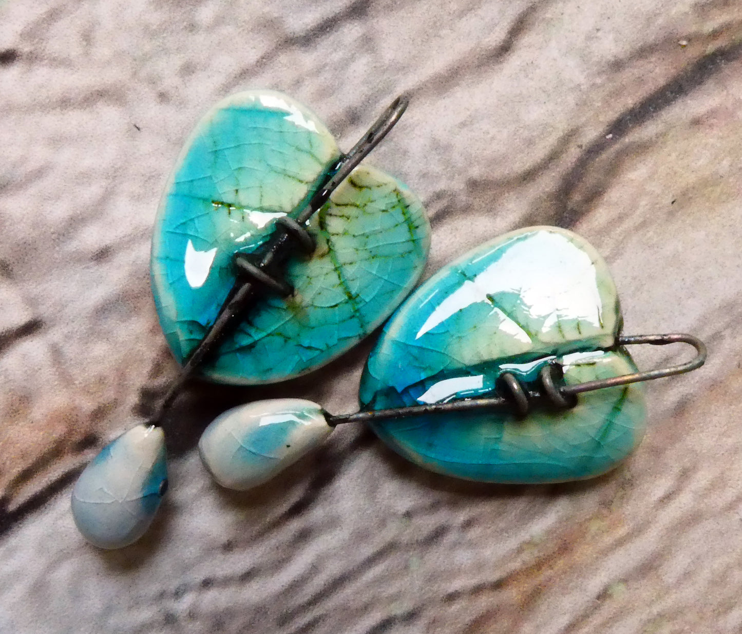 Ceramic Leaf Heart and Raindrop Charms - Taunton Turquoise