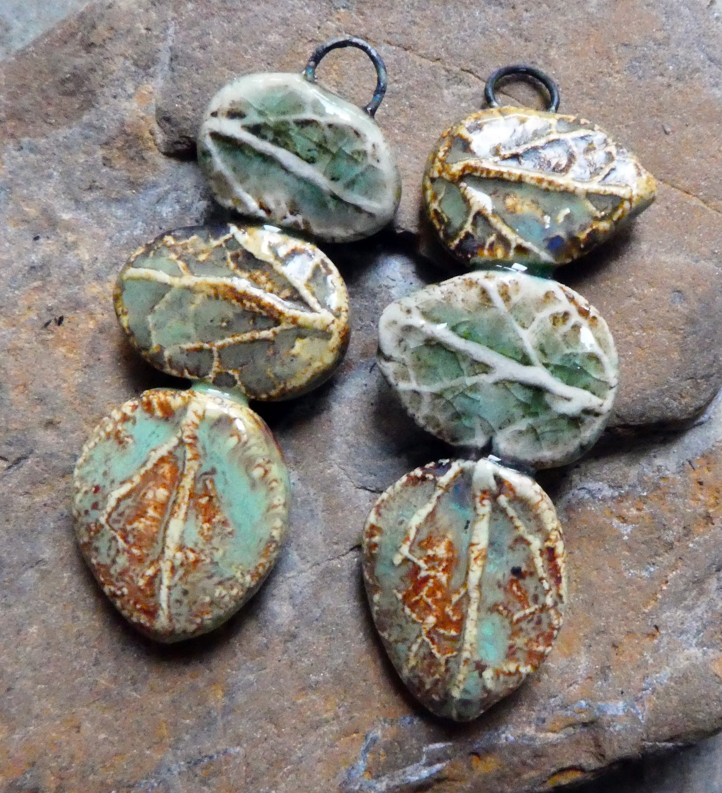 Ceramic Leaf Stack Charms #1
