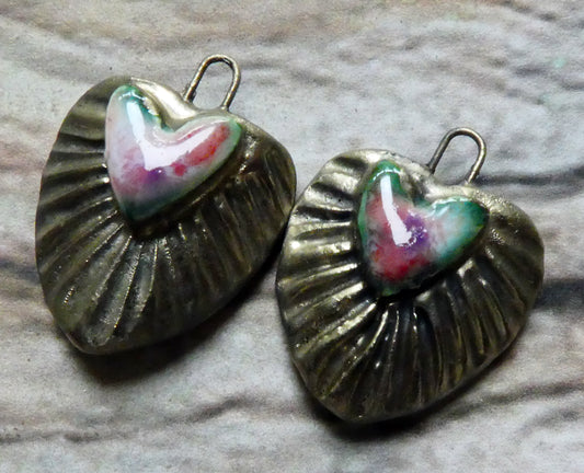 Ceramic Textured Heart Charms - Berry Tart