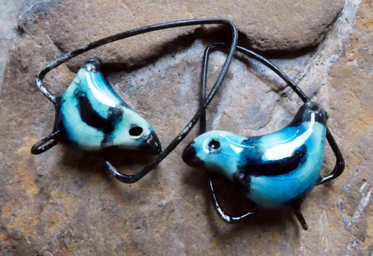 Ceramic Birdie on a Swing Connectors - Oriental Blue - ASYMMETRIC