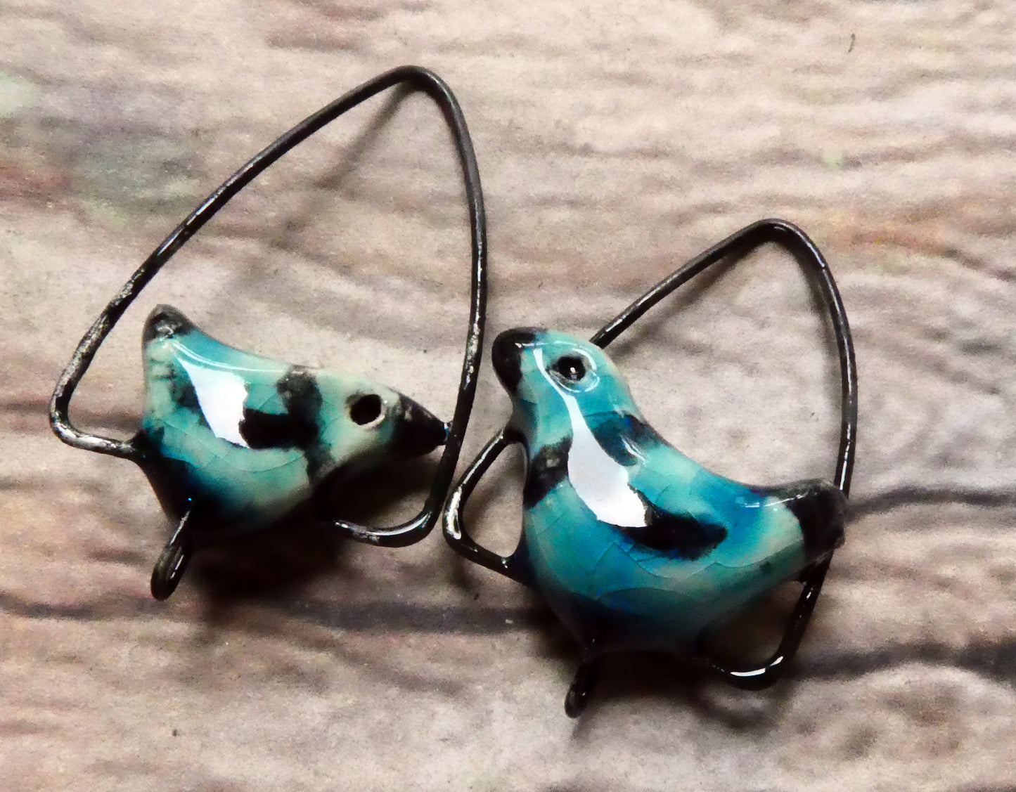 Ceramic Birdie on a Swing Connectors - Oriental Blue - ASYMMETRIC