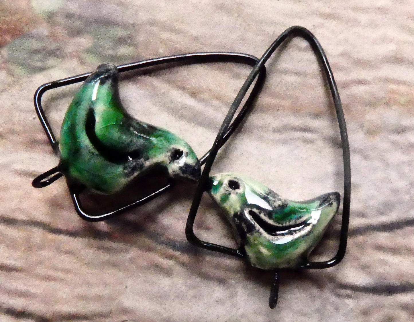 Ceramic Birdie on a Swing Connectors - Algae Bloom