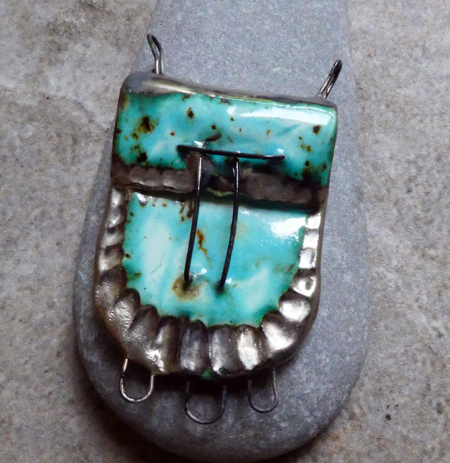 Ceramic Satchel Necklace Connector - Blue Guppy