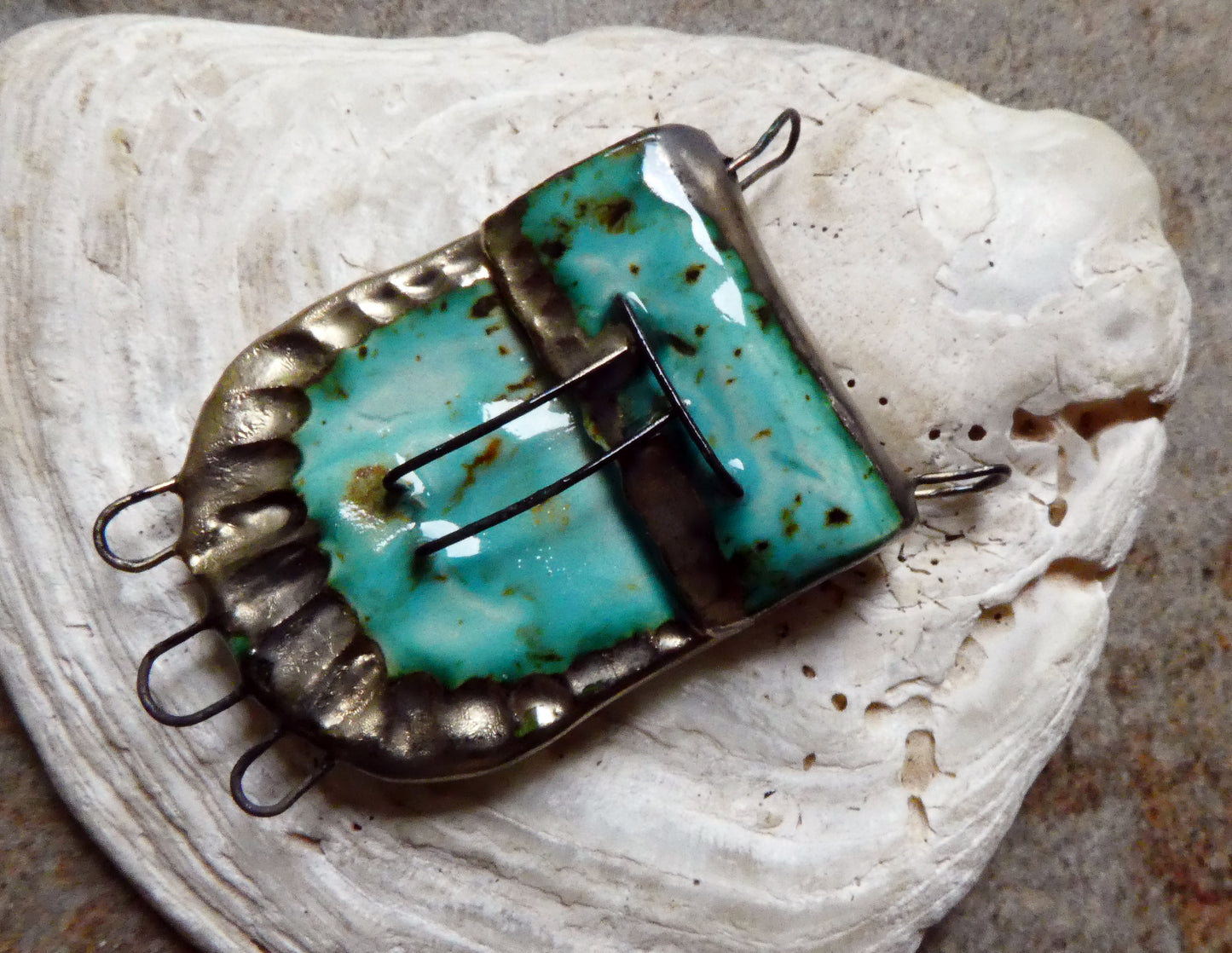 Ceramic Satchel Necklace Connector - Blue Guppy