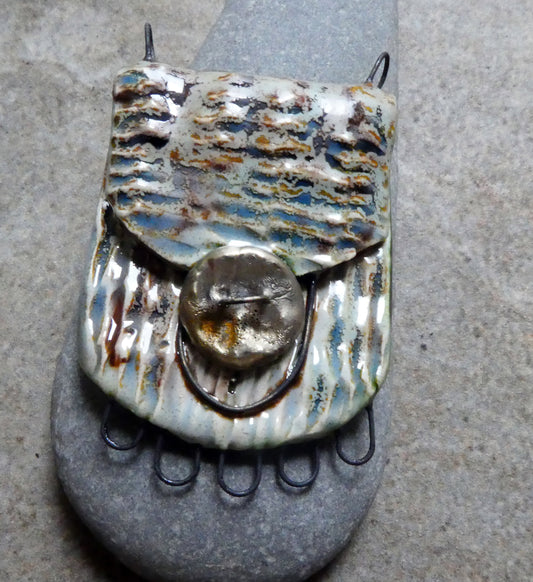 Ceramic Reed Textured Satchel Necklace Connector - Spotted Malachite