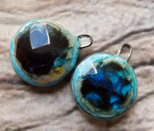 Ceramic and Silver Glassy Pool Charms - #1