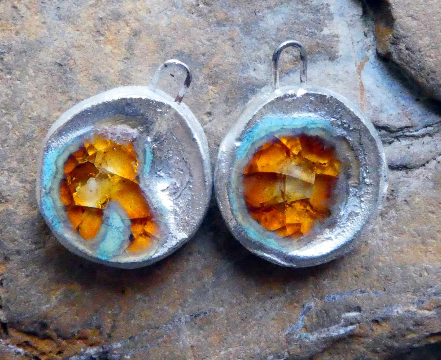 Ceramic and Silver Glassy Pool Charms - #2