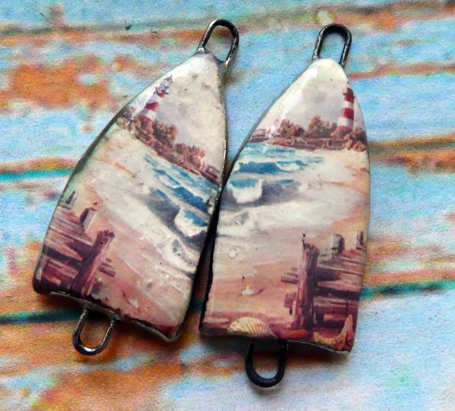 Ceramic Summer Scene Arch Earring Connectors - #2