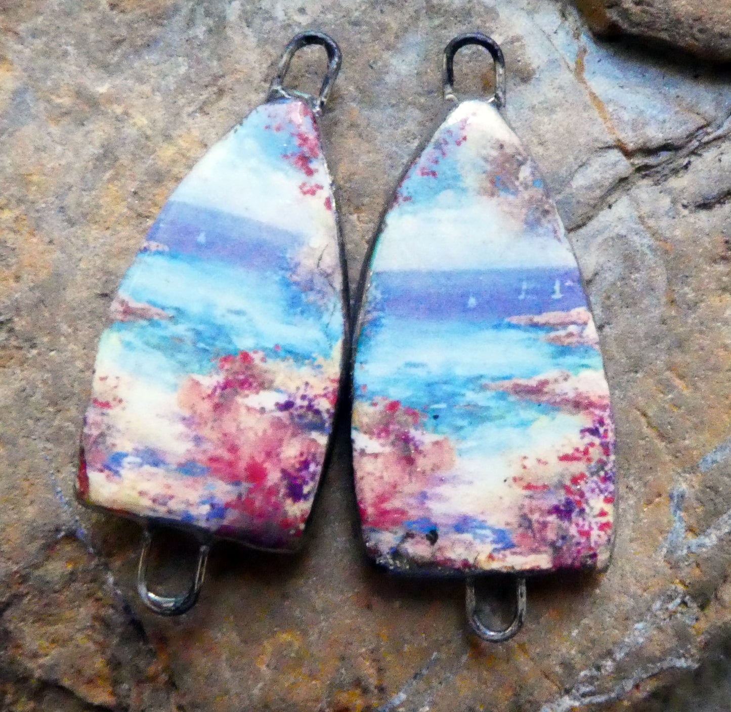 Ceramic Summer Scene Arch Earring Connectors - #3