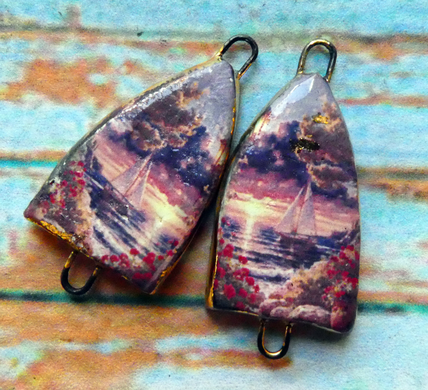 Ceramic Summer Scene Arch Earring Connectors - #5