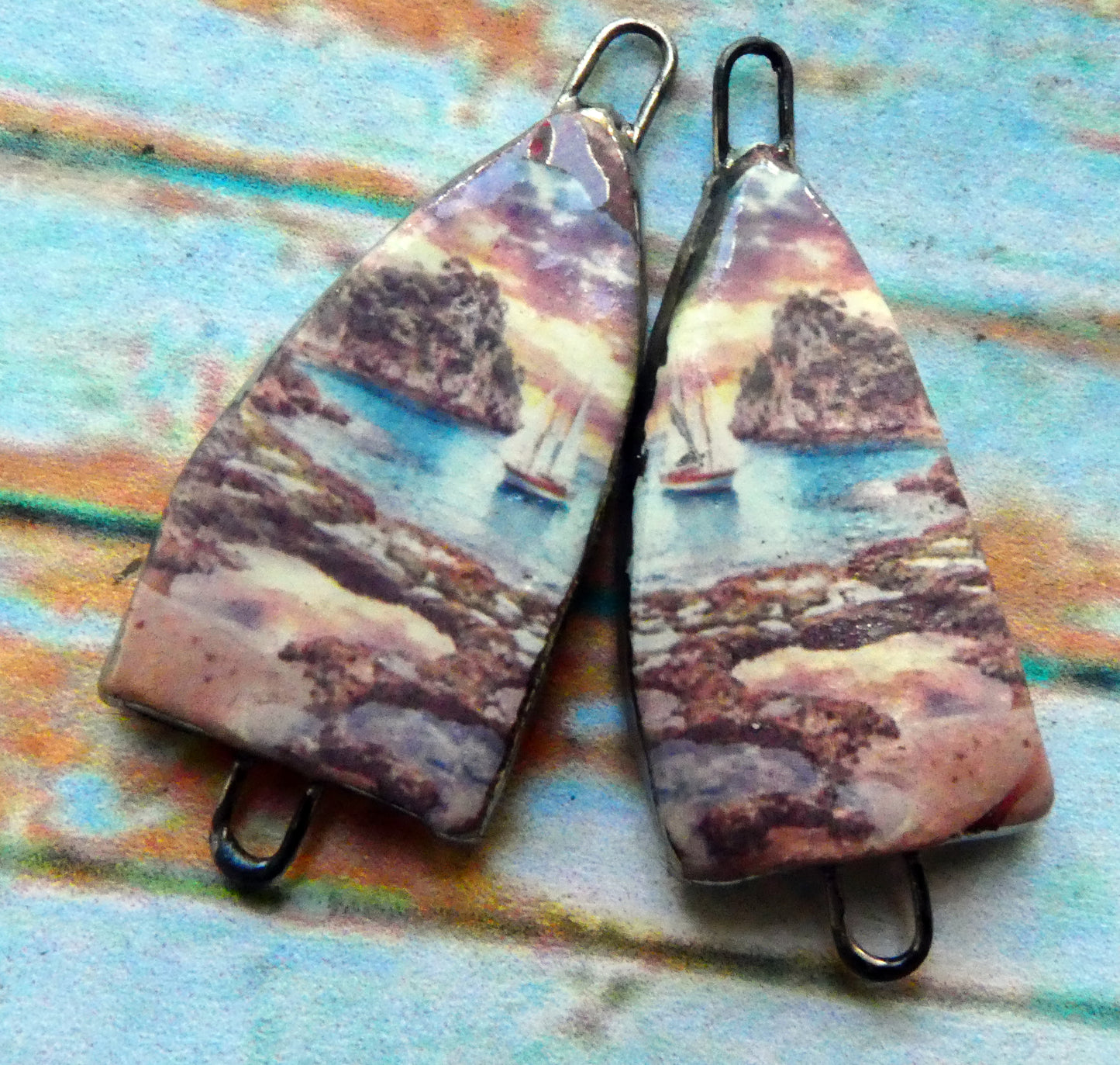 Ceramic Summer Scene Arch Earring Connectors - #6