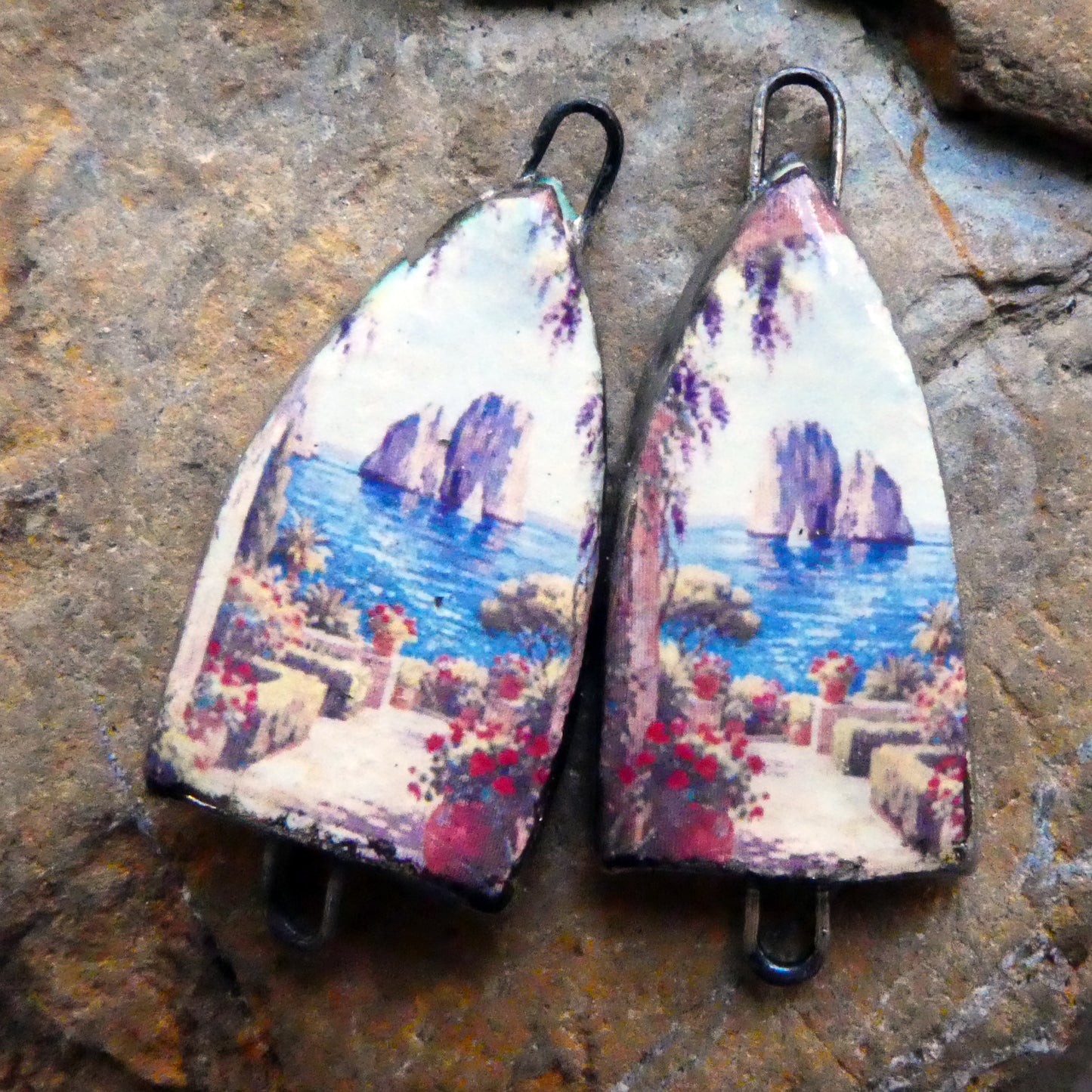 Ceramic Summer Scene Arch Earring Connectors - #7