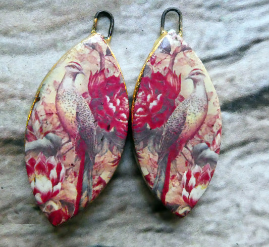 Ceramic Bird Decal Earring Charms - #2