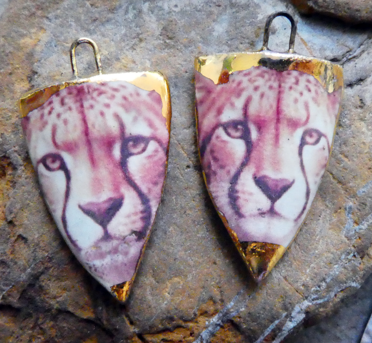 Ceramic Cheetah Decal Shield Charms