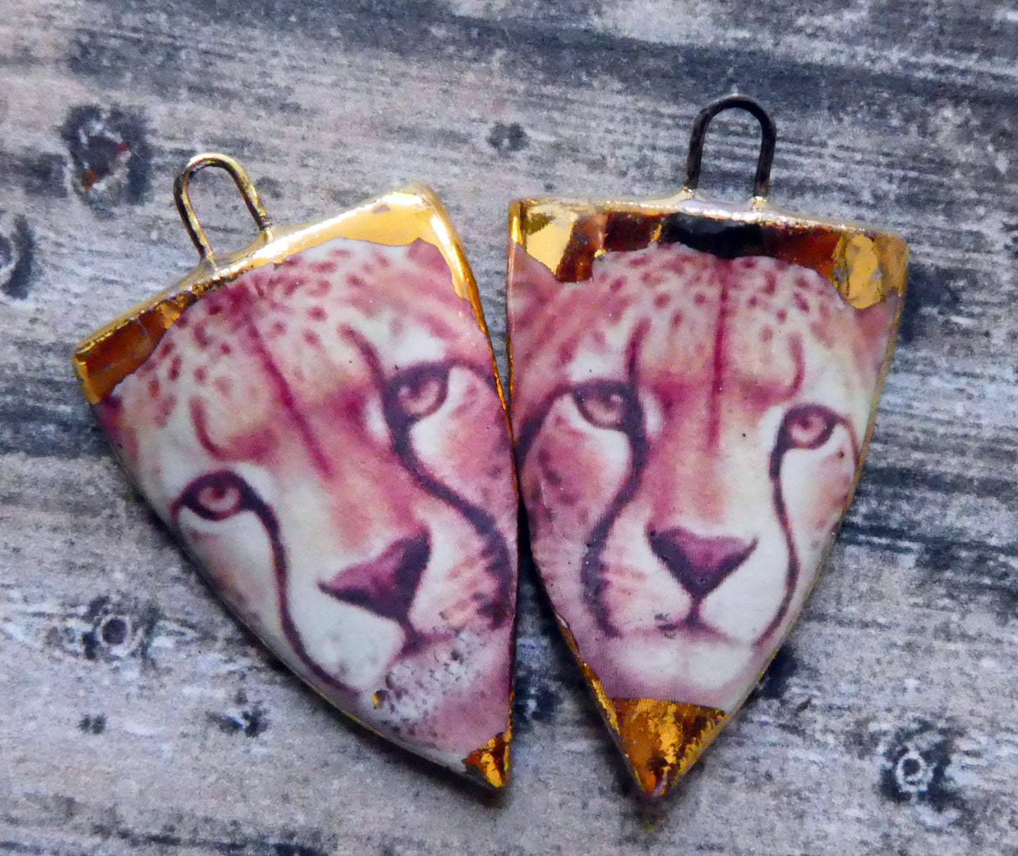 Ceramic Cheetah Decal Shield Charms