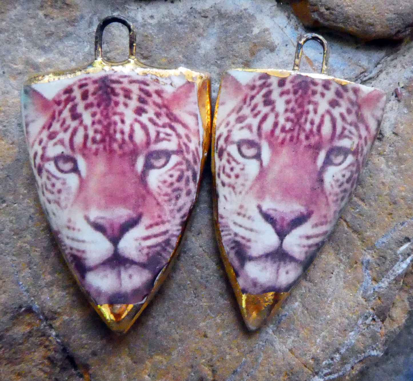 Ceramic Leopard Decal Shield Charms