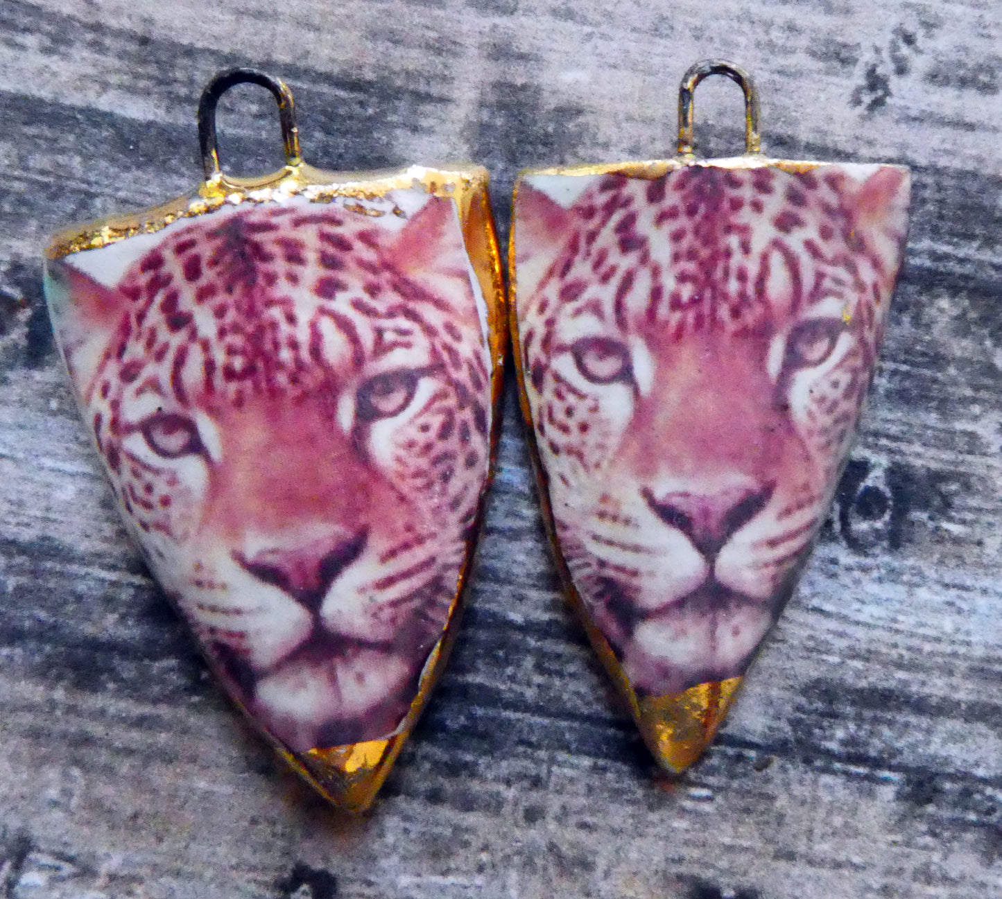 Ceramic Leopard Decal Shield Charms