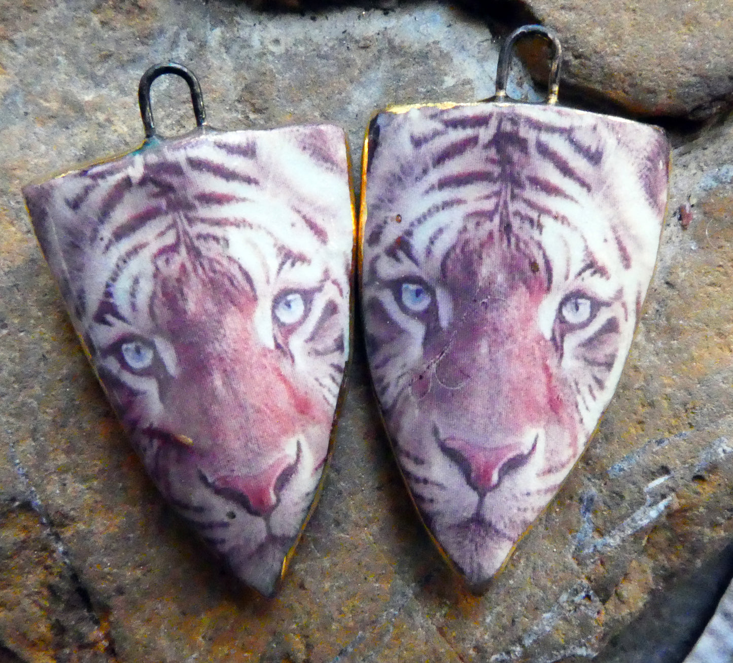 Ceramic Tiger Decal Shield Charms #1