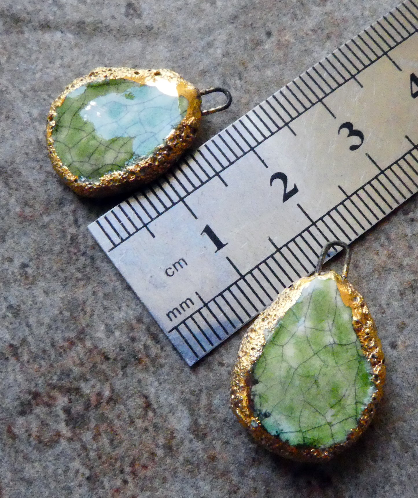 Ceramic Crackly Flat Drop Charms -Green Crackle