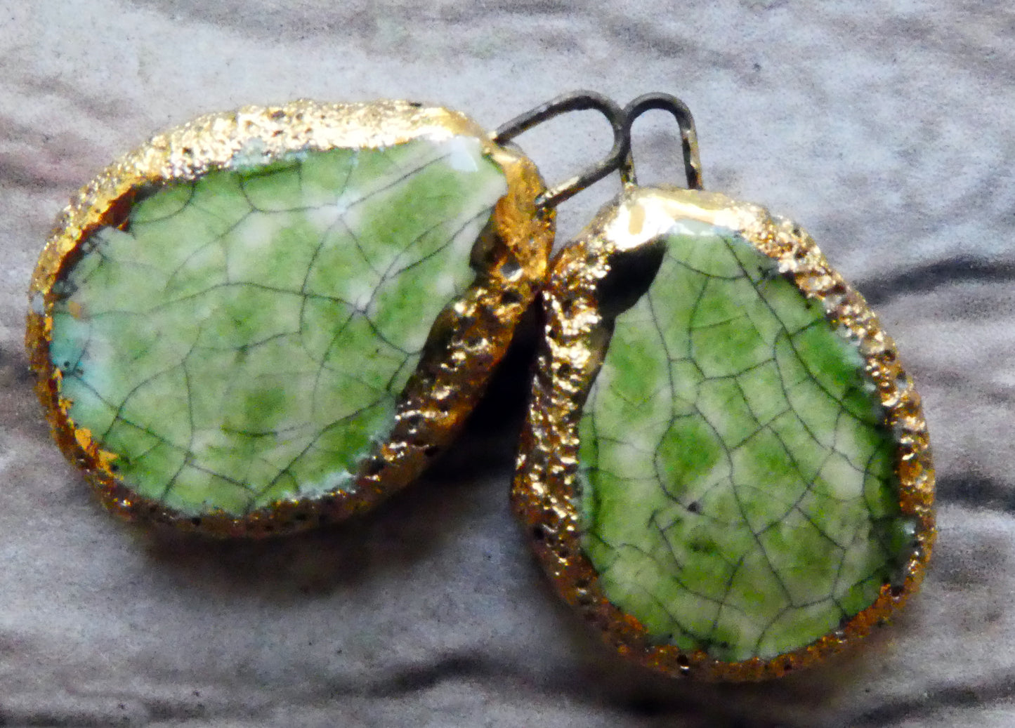 Ceramic Crackly Flat Drop Charms -Green Crackle