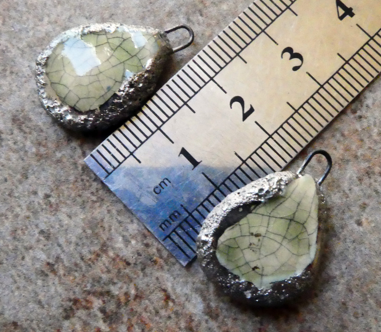 Ceramic Crackly Flat Drop Charms -Green Tea