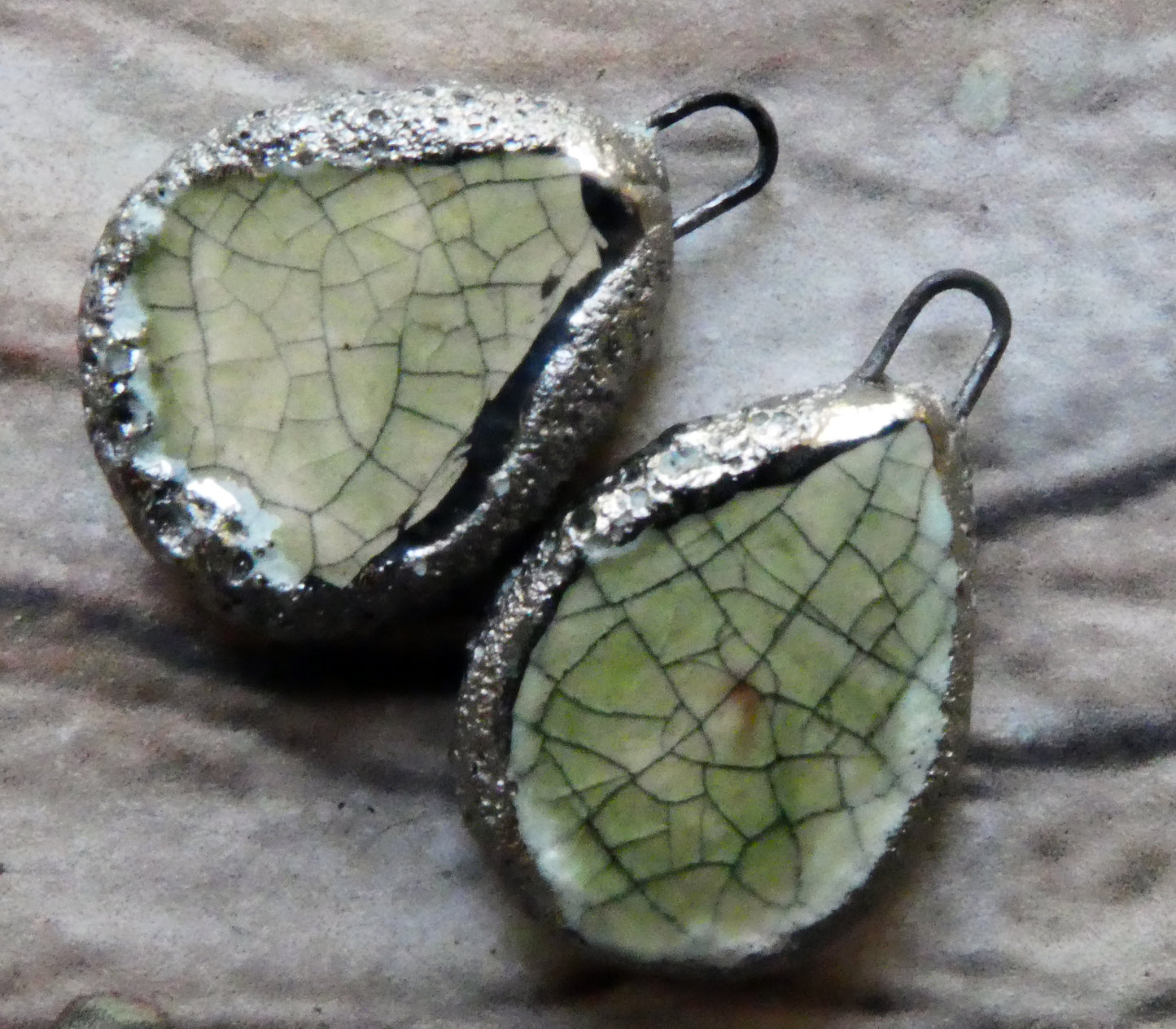 Ceramic Crackly Flat Drop Charms -Green Tea