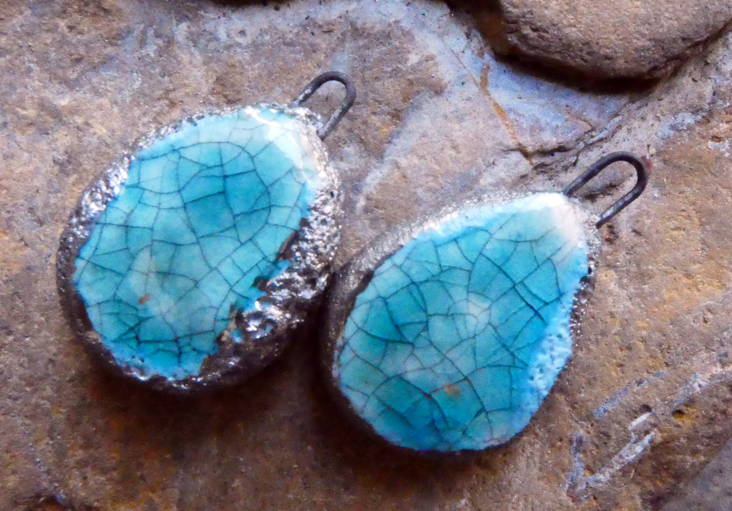 Ceramic Crackly Flat Drop Charms -Topaz