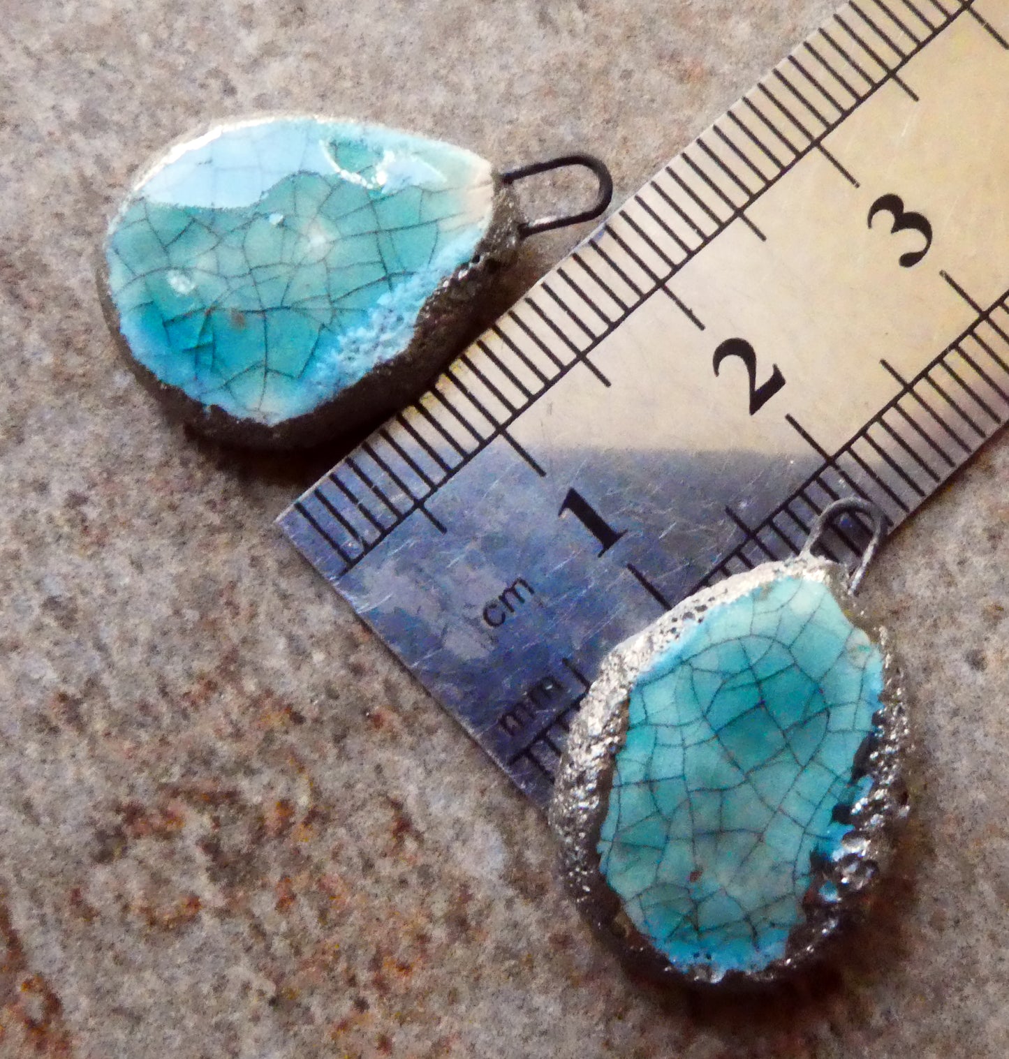Ceramic Crackly Flat Drop Charms -Topaz