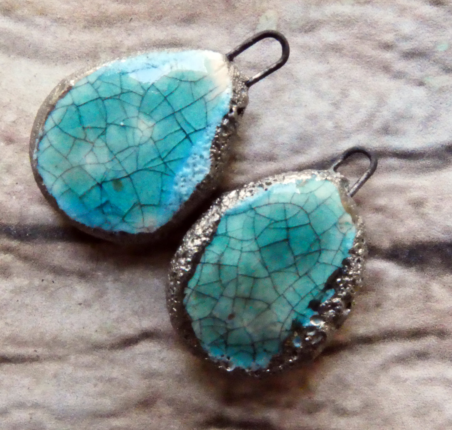 Ceramic Crackly Flat Drop Charms -Topaz