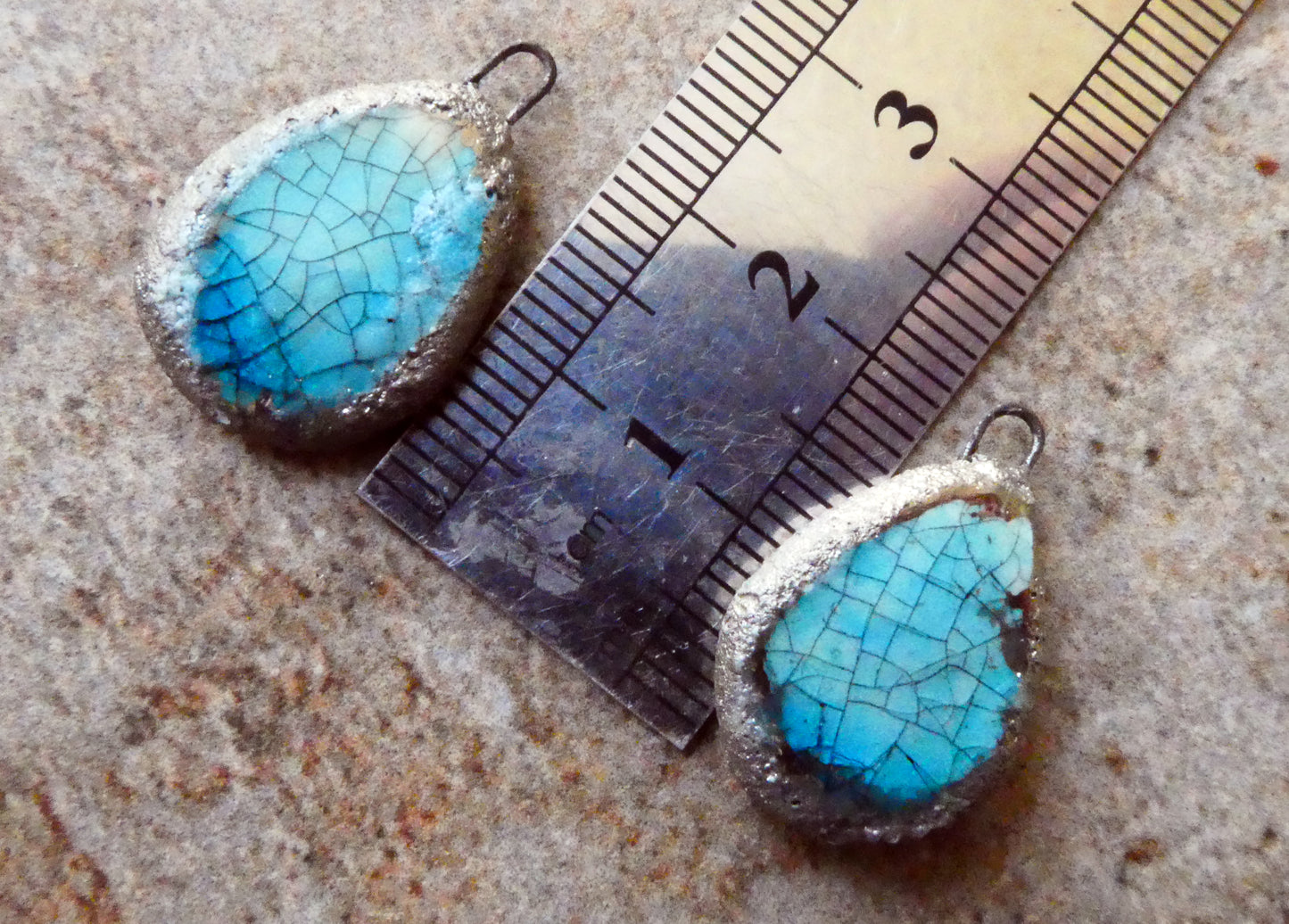 Ceramic Crackly Flat Drop Charms -Taunton Turquoise