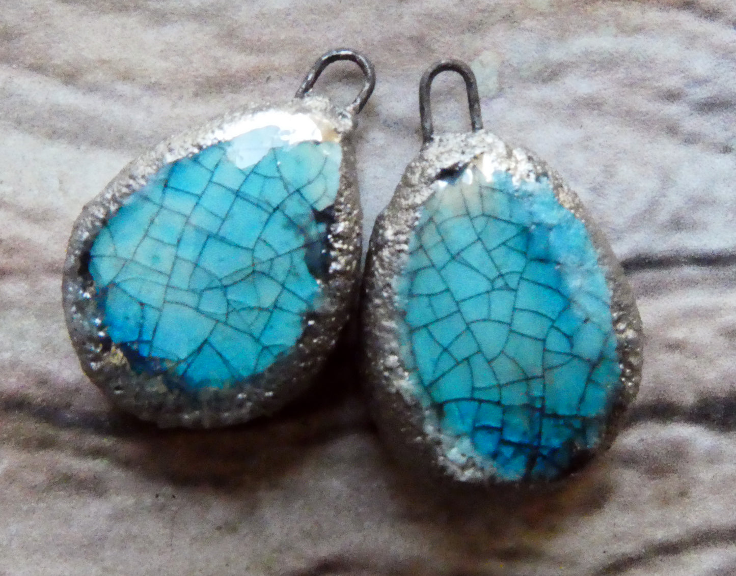 Ceramic Crackly Flat Drop Charms -Taunton Turquoise