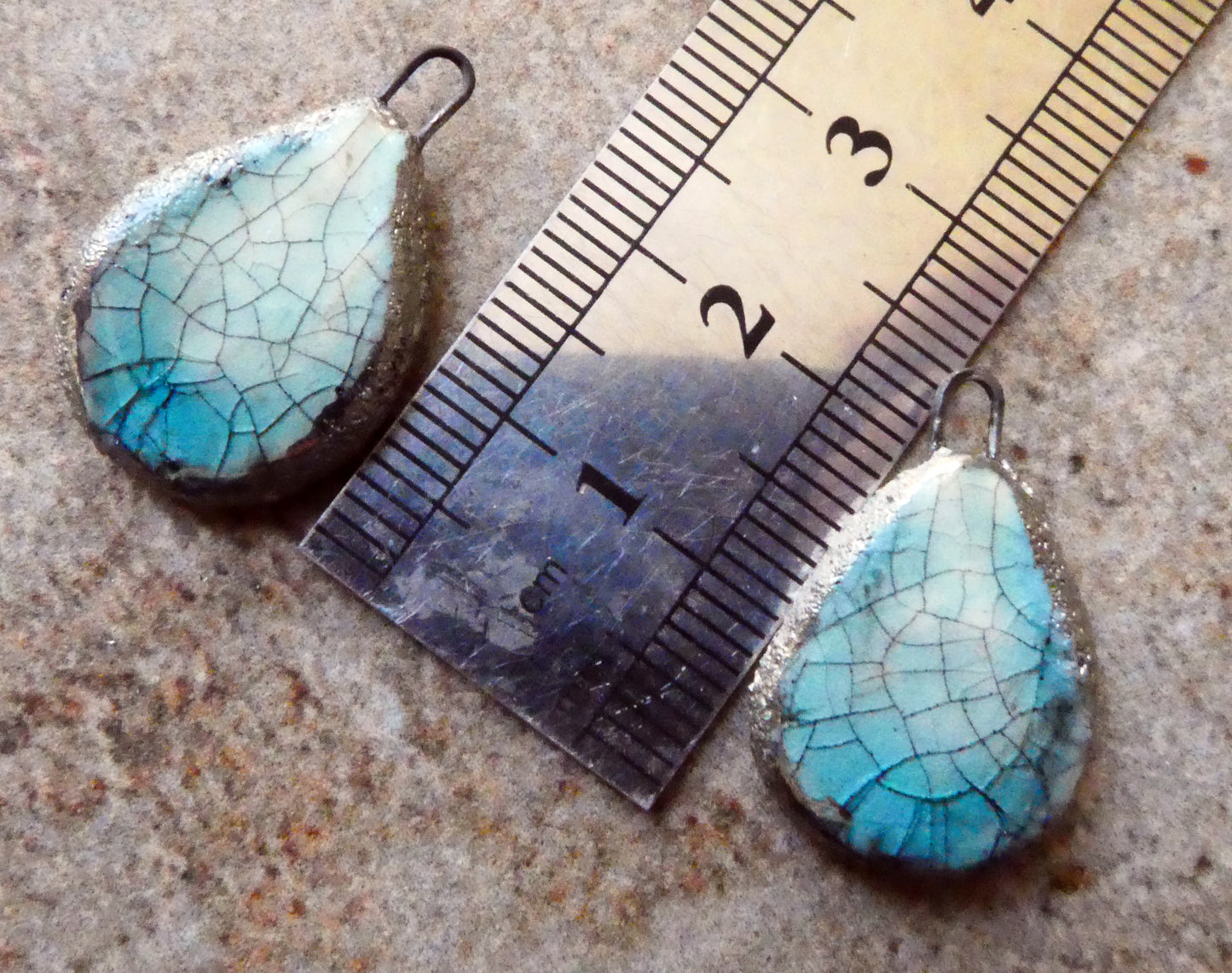 Ceramic Crackly Flat Drop Charms -China Sea