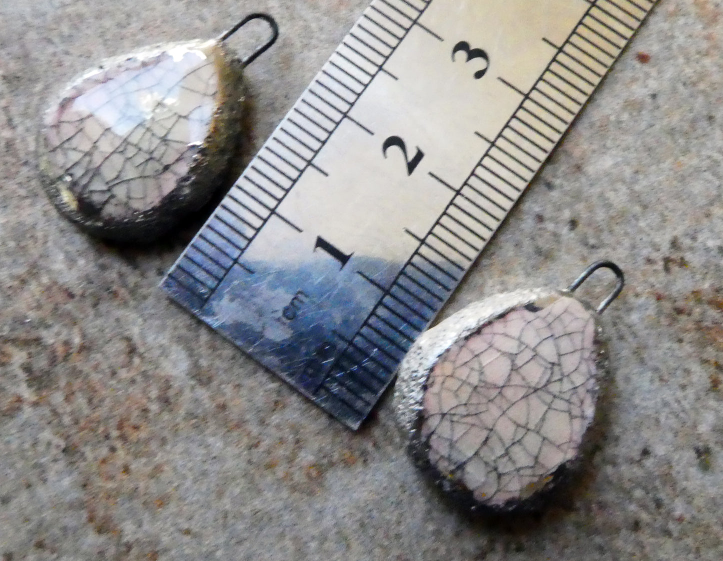 Ceramic Crackly Flat Drop Charms -Orchid