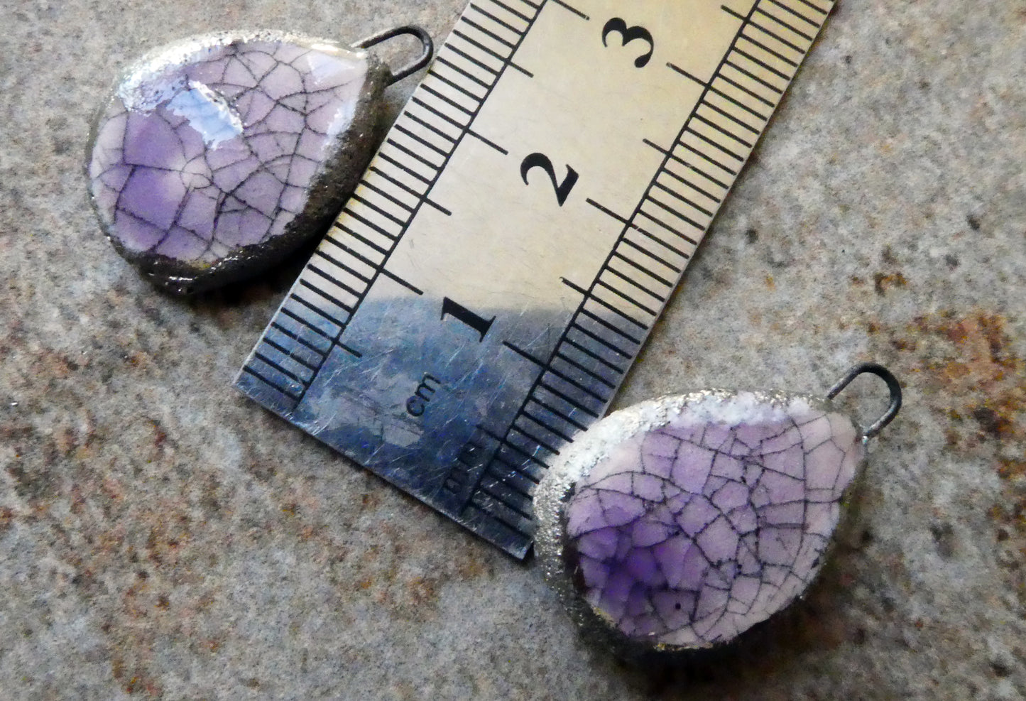 Ceramic Crackly Flat Drop Charms -Amethyst